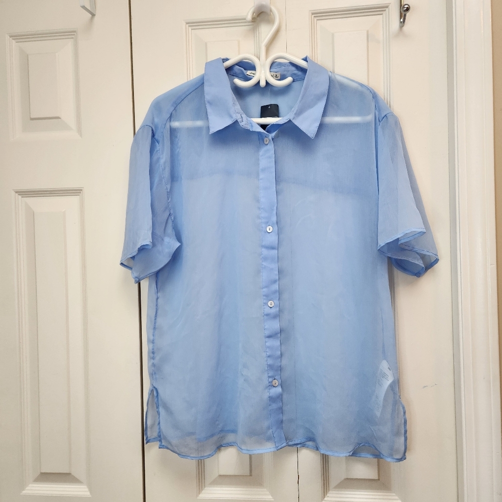 [M] NEW Abercrombie & Fitch Baby Blue Sheer Blouse Size Medium NWT